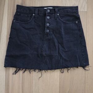 Madewell Rigid Denim A-Line Skirt Black Raw Hem Button Front